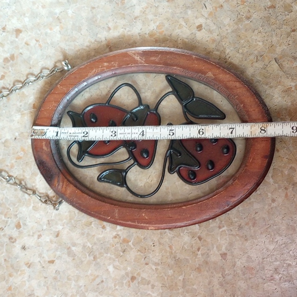 Vintage Stained Glass Strawberry Art Decor.  Red Green Brown - Picture 5 of 6